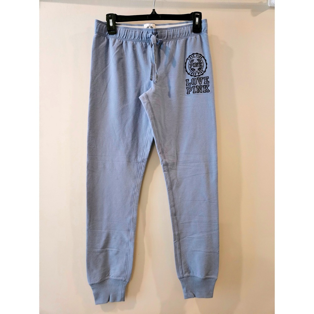 Victoria's Secret PINK Joggers‎ Womens Small Blue Love Pink Sweatpants Graphic